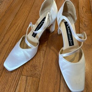 Nina Satin Dyeable Heels with Mary Jane Strap and Square Toe